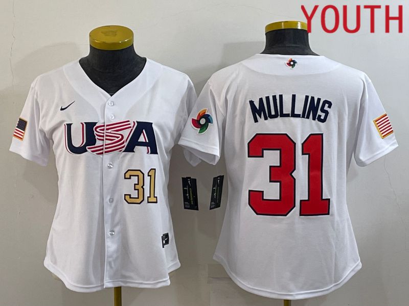 Youth 2023 World Cub USA 31 Mullins White MLB Jersey5